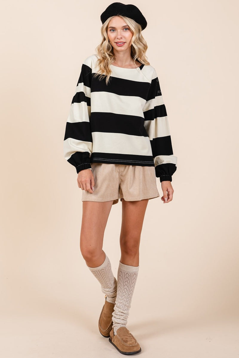 Gwen Striped Snap Shoulder Long Sleeve T-Shirt