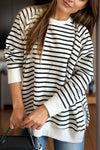 Jordan Slit Striped Round Neck Long Sleeve Sweatshirt