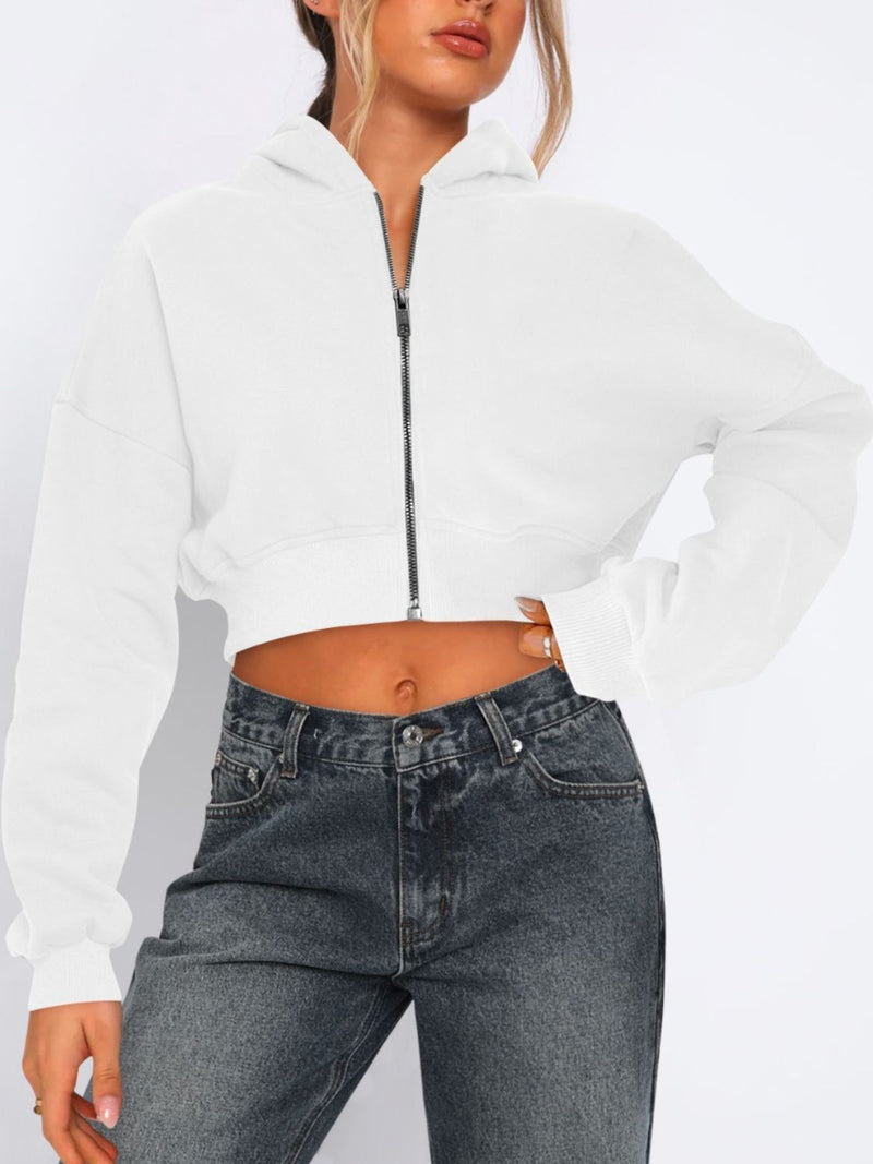 Raven Zip Up Long Sleeve Hooded Cropped Jacket