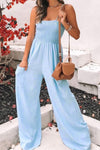 Virginia Smocked Spaghetti Strap Wide Leg Jumpsuit