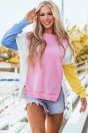 Imani Slit Contrast Round Neck Long Sleeve Sweatshirt