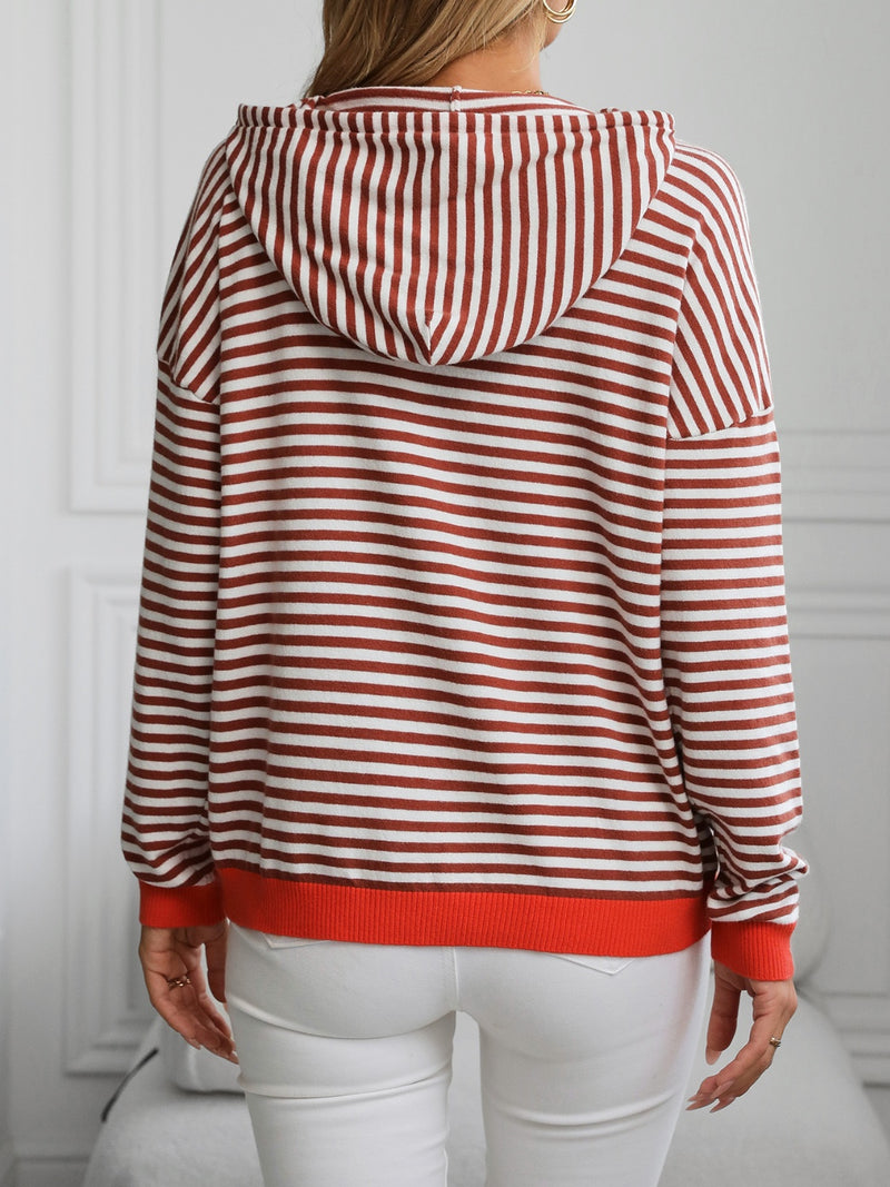 Lena Striped Long Sleeve Hooded Knit Top