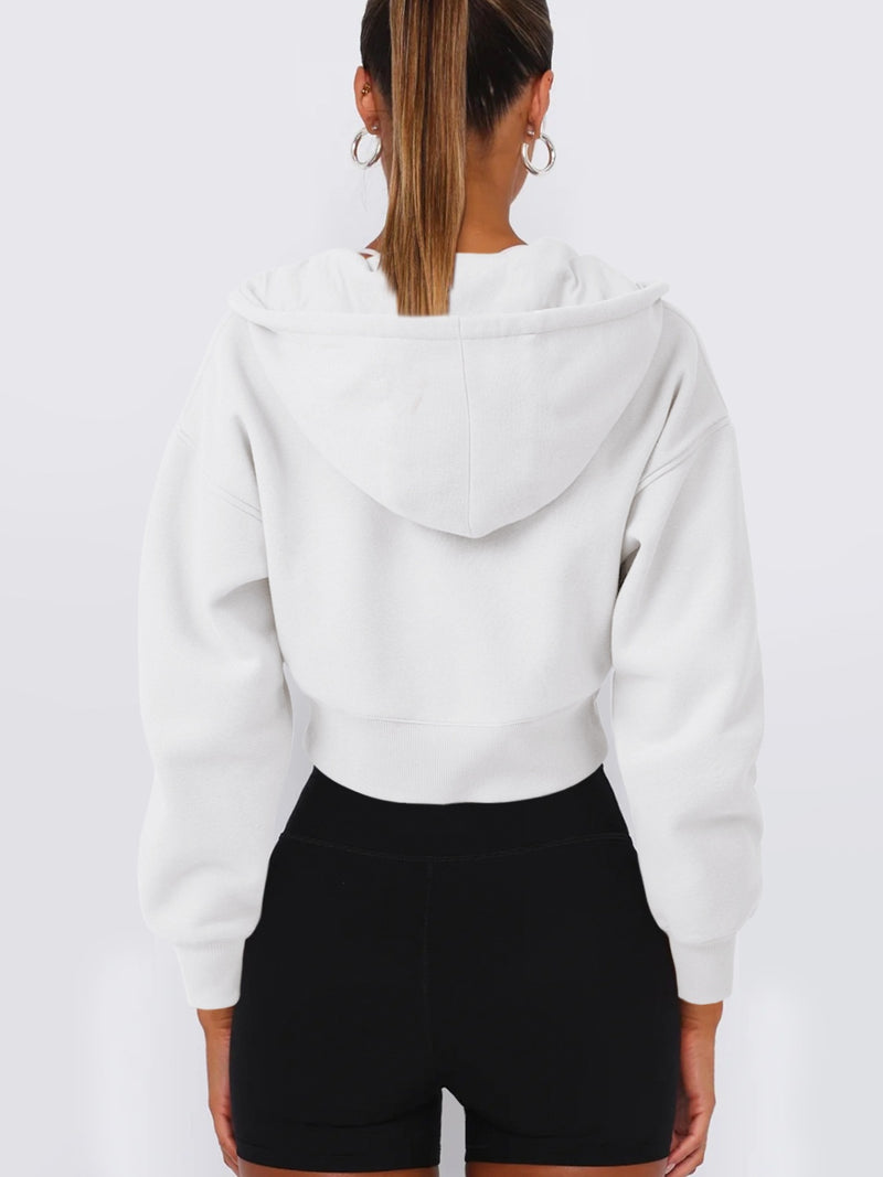 Raven Zip Up Long Sleeve Hooded Cropped Jacket