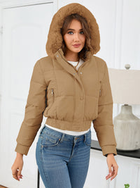 Kiana Pocketed Long Sleeve Cropped Hooded Winter Jacket