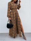 Kira Slit Plaid Tie Neck Long Sleeve Maxi Dress