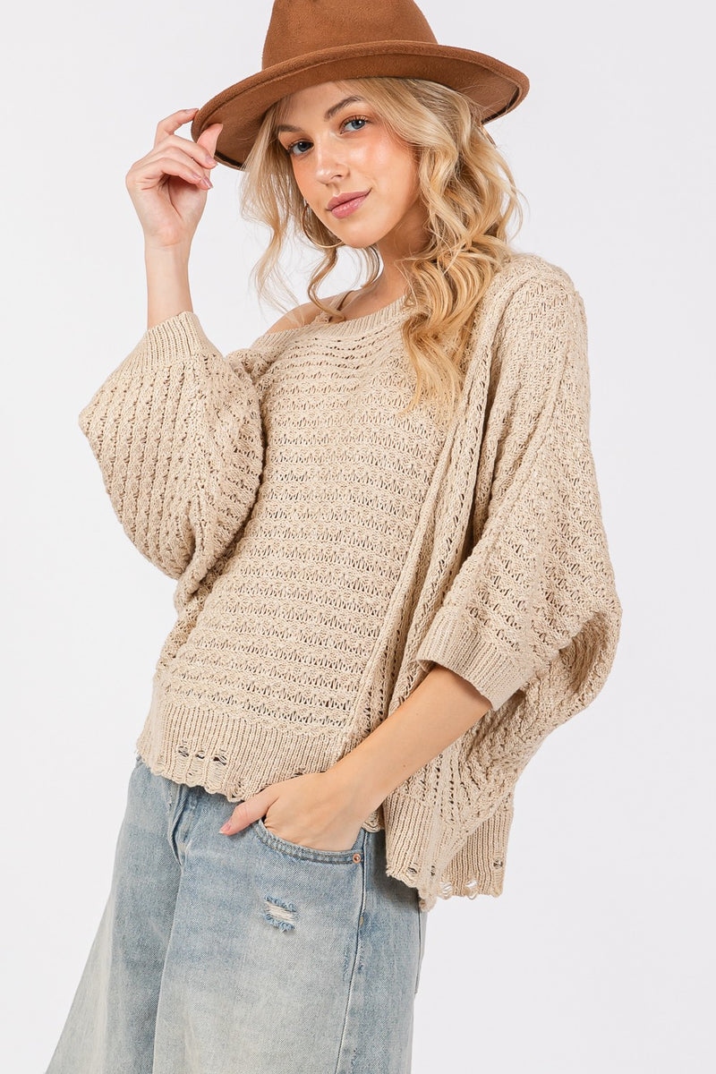 Noor Distressed Asymmetrical Open Stitch Sweater