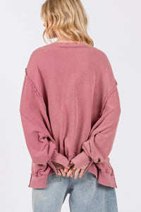 Nyla Mineral Wash Side Slit Oversized Sweatshirt