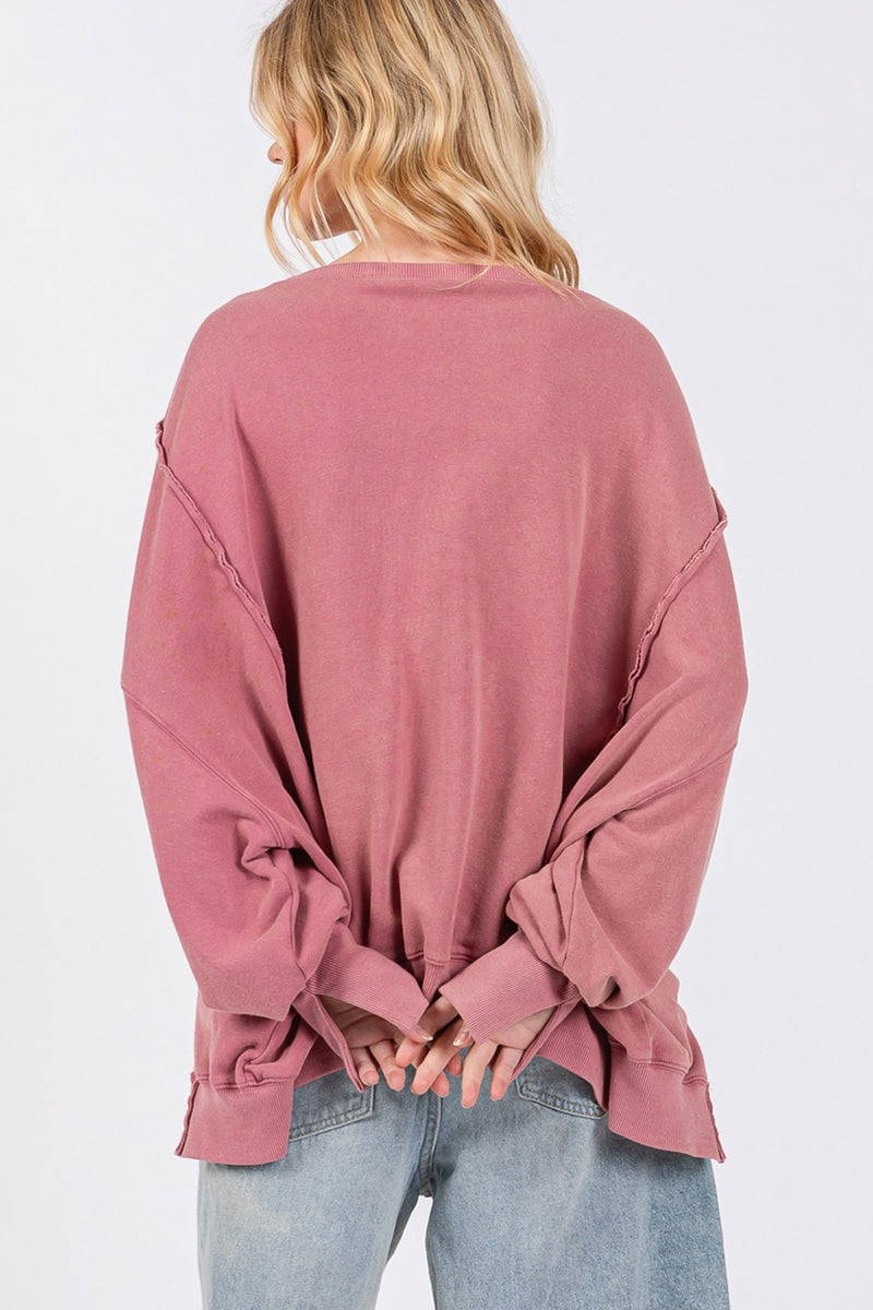 Nyla Mineral Wash Side Slit Oversized Sweatshirt