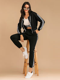 Addilyn Drawstring Side Stripe Zip Up Hooded Top and Pants Set