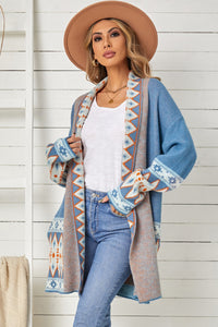 Autumn Geometric Open Front Long Sleeve Cardigan