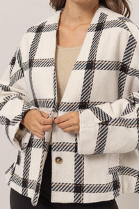 Drew Plaid Long Sleeve Jacket with Side Slit Pockets