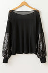 Kaliyah Sequin Boat Neck Long Sleeve Blouse