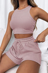 Dallas Round Neck Top and Drawstring Shorts Set