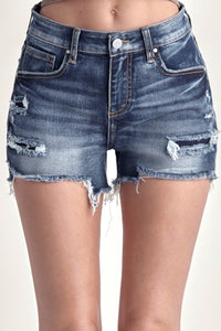 Regina Mid Rise Raw Hem Denim Shorts