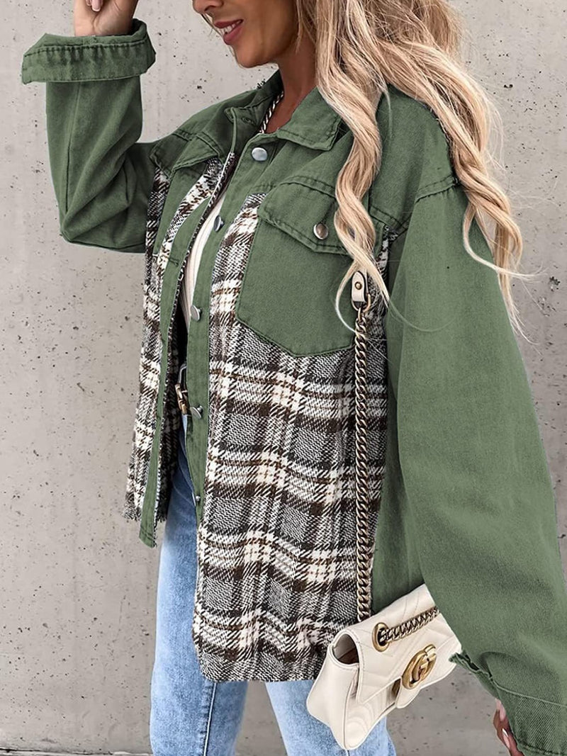 Alaina Plaid Button Up Dropped Shoulder Jacket