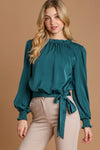 Journee Frill Tied Hem Long Sleeve Blouse