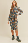 Lyric Plaid Flannel Front Tie Button Down Shirt Dress