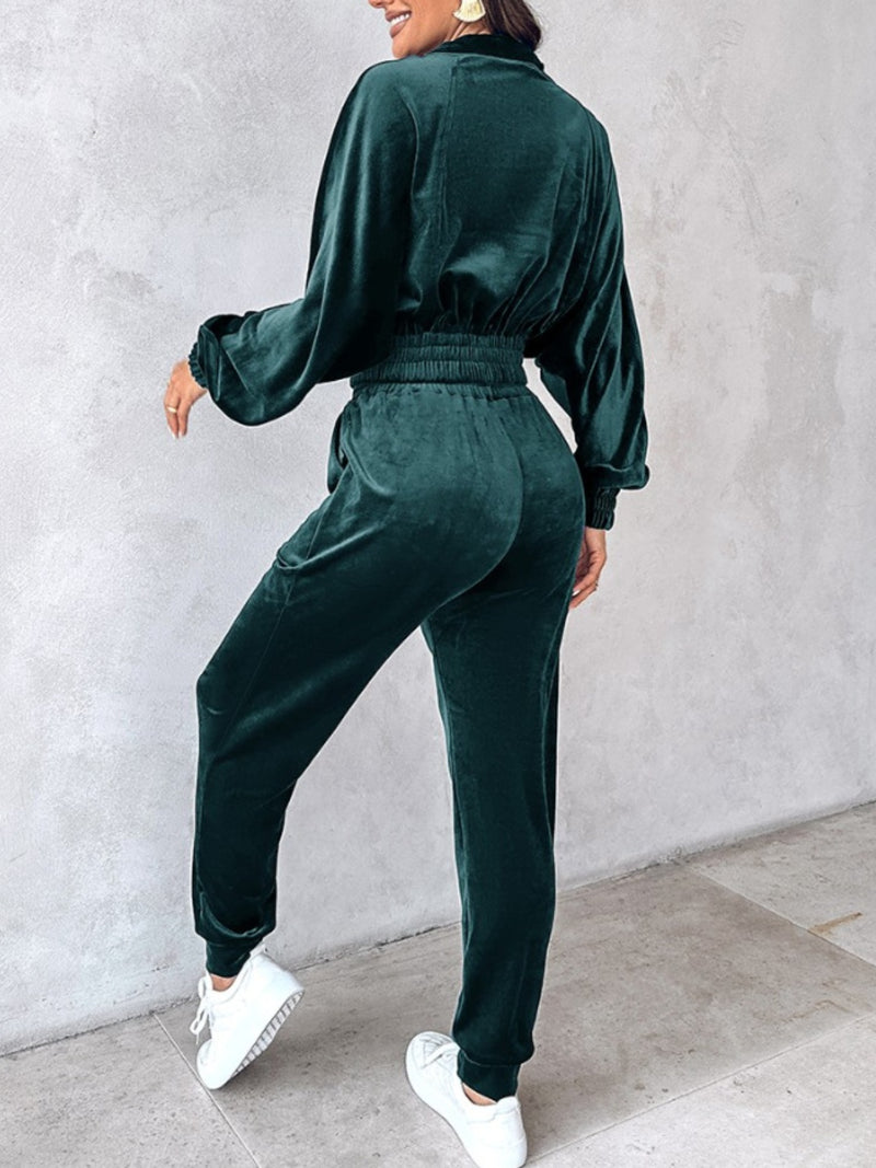 Cecelia Zip Up Long Sleeve Cropped Top and Joggers Set