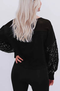 Kaliyah Sequin Boat Neck Long Sleeve Blouse