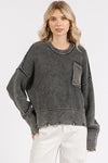 Adeline Distressed Hem Round Neck Dropped Shoulder Sweater