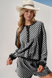 Ellis Checkered Half Button Top and Shorts Set