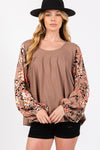 Marie Floral Long Sleeve Front Pleated Detail Blouse