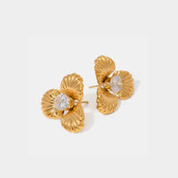 Aila Stainless Steel Zircon Flower Shape Earrings