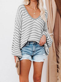 Kali Striped Drop Shoulder V-Neck Sweater