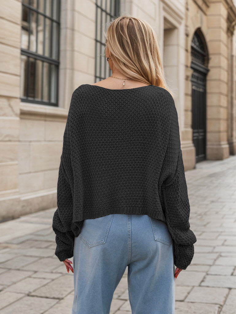 Andi Round Neck Dropped Shoulder Long Sleeve Sweater