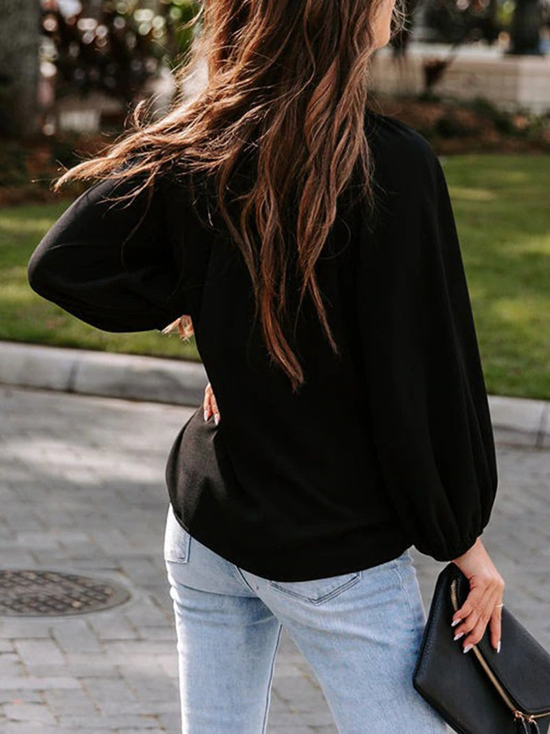 Ayla Notched Neck Long Sleeve Blouse