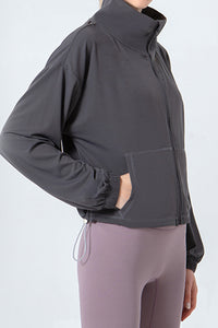 Clementine Drawstring Zip Up Dropped Shoulder Active Outerwear