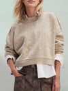 Carly Slit Round Neck Long Sleeve Sweater