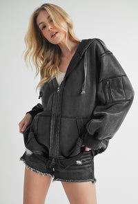 Salma Exposed Seam Zip Up Drawstring Hooded Jacket