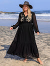 Julissa Plus Size Embroidered Tie Neck Long Sleeve Dress