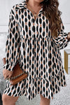 Reyna Plus Size Printed Johnny Collar Long Sleeve Dress