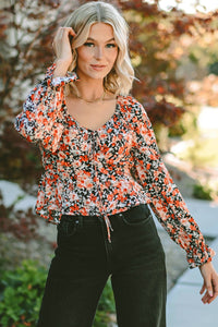 Ruby Floral Tied Flounce Sleeve Peplum Blouse