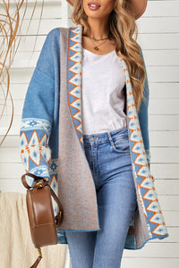 Autumn Geometric Open Front Long Sleeve Cardigan