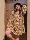 Rosalee Plus Size Printed V-Neck Balloon Sleeve Mini Dress