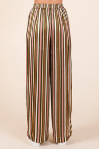 Savanna Striped Satin Elastic Waist Wide Leg Pants