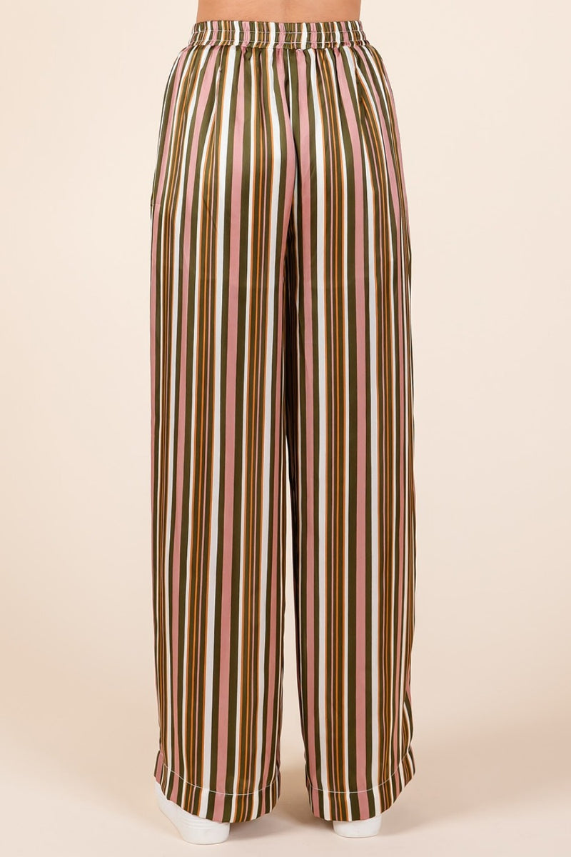 Savanna Striped Satin Elastic Waist Wide Leg Pants