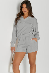 Adalyn Half Button Sweatshirt and Shorts Active Set