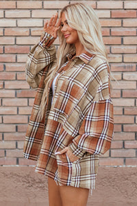 Caroline Plaid Snap Down Dropped Shoulder Shacket