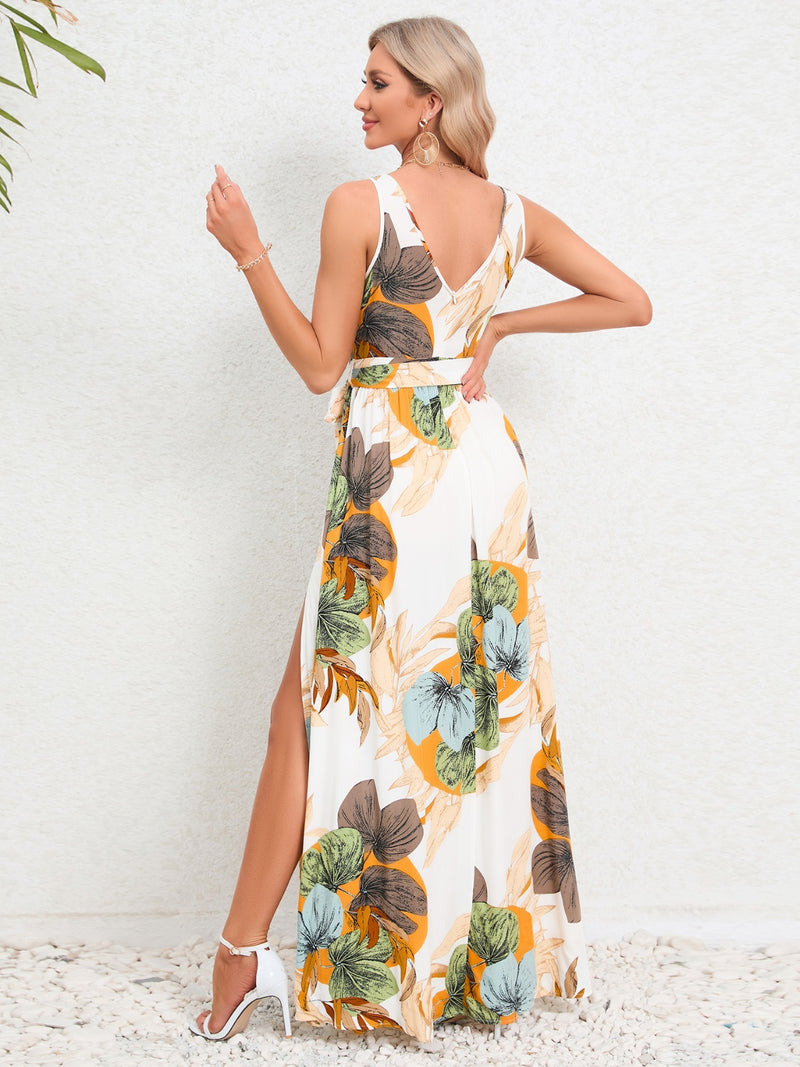 Ariyah Slit Tied Printed Surplice Dress