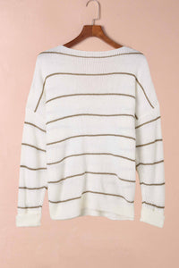 Ada Striped V-Neck Drop Shoulder Sweater