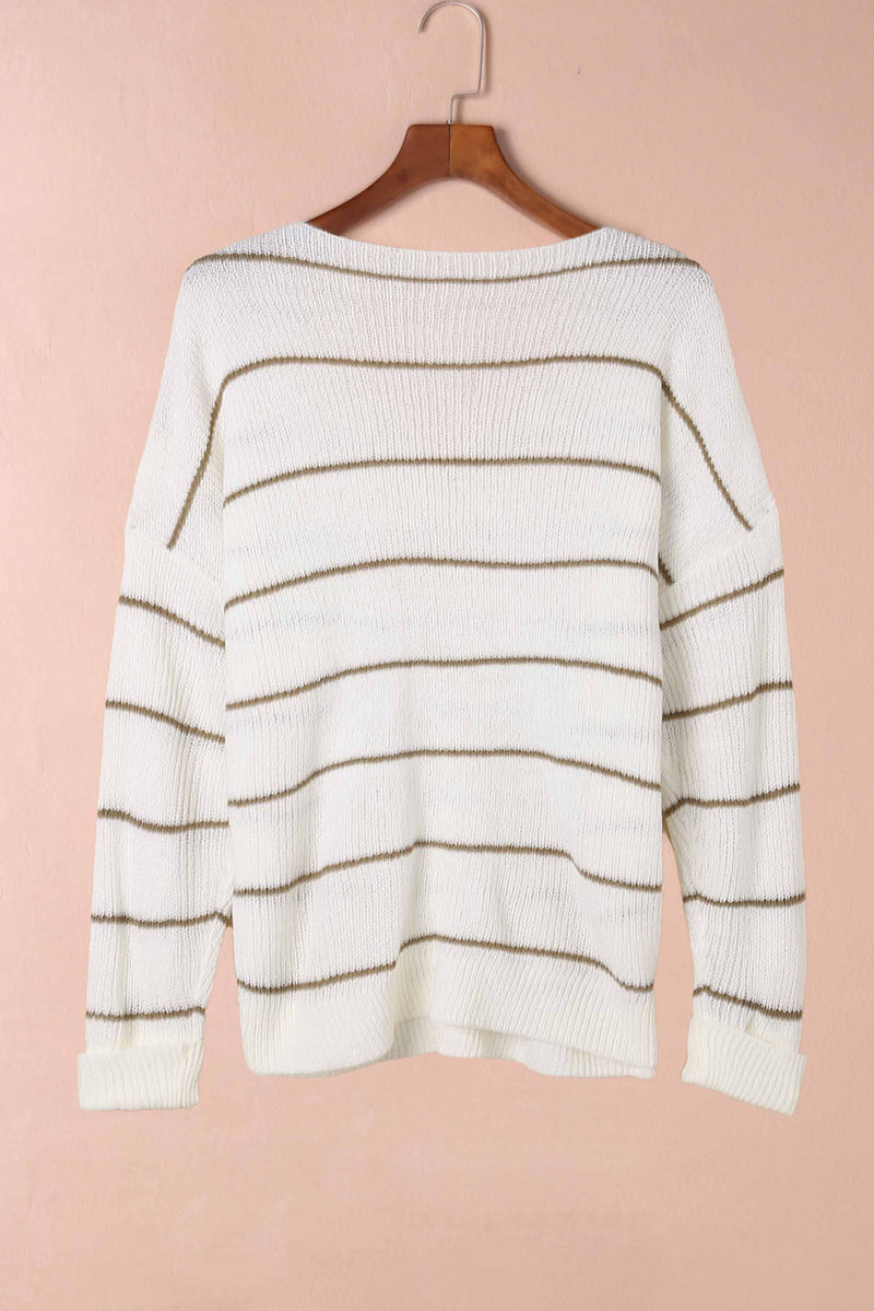 Ada Striped V-Neck Drop Shoulder Sweater