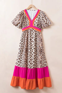 Jasmine Leopard V-Neck Half Sleeve Maxi Dress