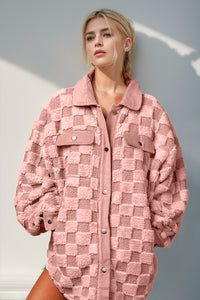 Novah Button Up Fuzzy Checkered Shacket