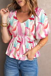 Estelle Printed V-Neck Babydoll Blouse