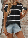 Khalani Striped Round Neck Short Sleeve Knit Top