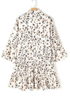 Rosalyn Leopard Notched Long Sleeve Tiered Dress